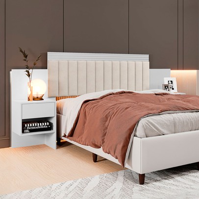 Cabeceira Extensível Casal/Queen Lódiz 2 Gavetas Branco - Pnr Móveis