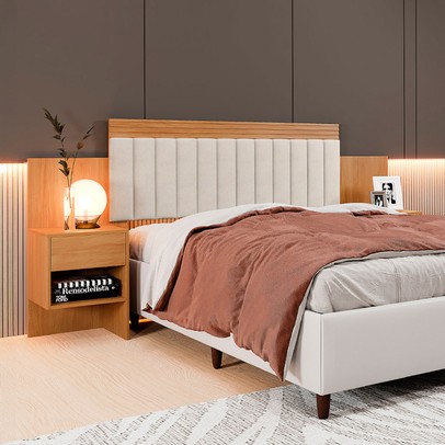 Cabeceira Extensível Casal/Queen Lódiz 2 Gavetas Cinamomo - Pnr Móveis