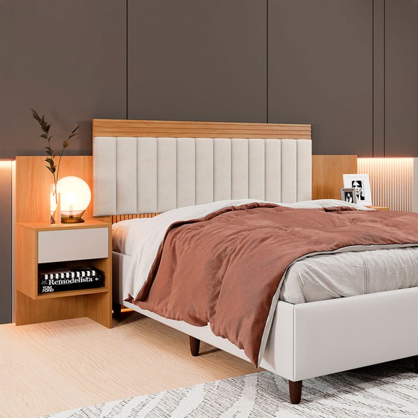 Cabeceira Extensível Casal/Queen Lódiz 2 Gavetas Cinamomo/Off White - Pnr Móveis
