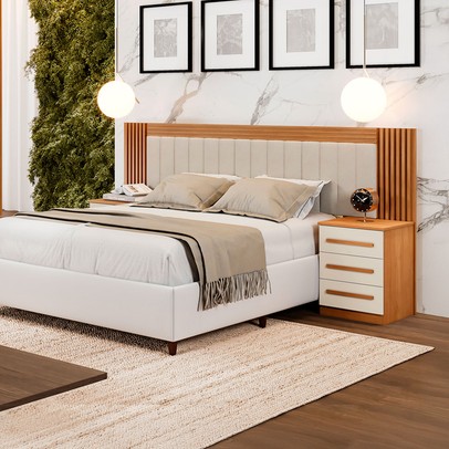 Cabeceira Extensivel Casal/Queen Le Mans 6 Gavetas Cinamomo/Off White - Pnr Móveis