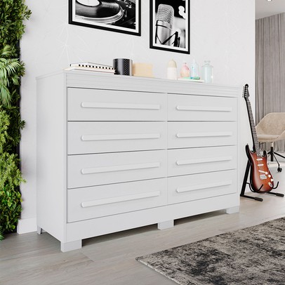 Cômoda Porto 8 Gavetas Ripado Branco - Pnr Móveis