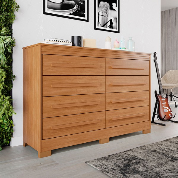 Cômoda Porto 8 Gavetas Ripado Cinamomo - Pnr Móveis