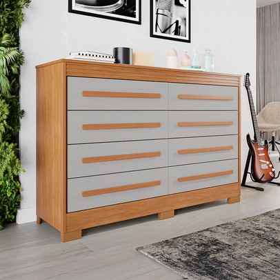 Cômoda Porto 8 Gavetas Ripado Cinamomo/Off White - Pnr Móveis