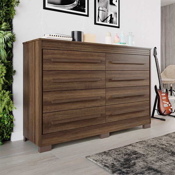 Cômoda Porto 8 Gavetas Ripado Imbuia - Pnr Móveis