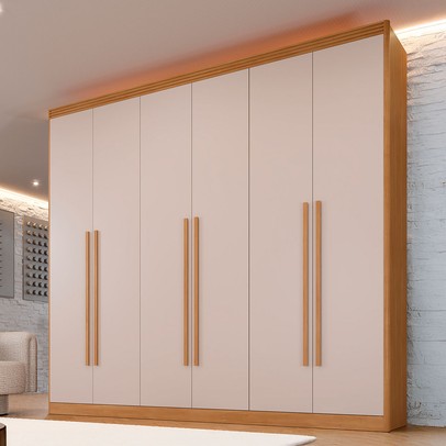 Guarda-Roupa Casal Ibiza 6 Portas 6 Gavetas Cinamomo/Off White - Pnr Móveis