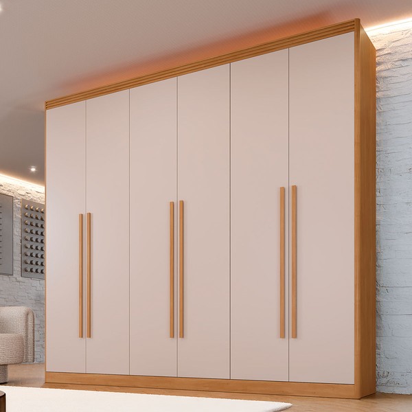Guarda-Roupa Casal Ibiza 6 Portas 6 Gavetas Cinamomo/Off White - Pnr Móveis