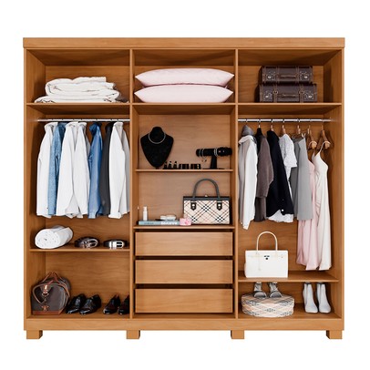 Guarda-Roupa Casal Turim 6 Portas 3 Gavetas Ripado Cinamomo - Pnr Móveis