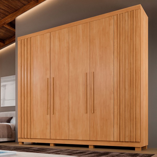 Guarda-Roupa Casal Turim 6 Portas 3 Gavetas Ripado Cinamomo - Pnr Móveis