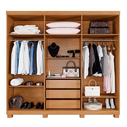 Guarda-Roupa Casal Turim 6 Portas 3 Gavetas Ripado Cinamomo/Off White - Pnr Móveis