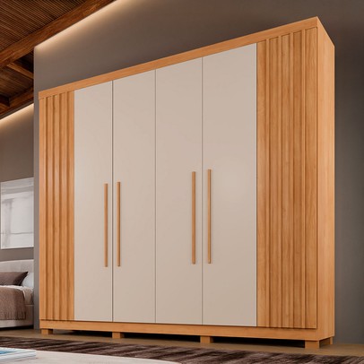 Guarda-Roupa Casal Turim 6 Portas 3 Gavetas Ripado Cinamomo/Off White - Pnr Móveis