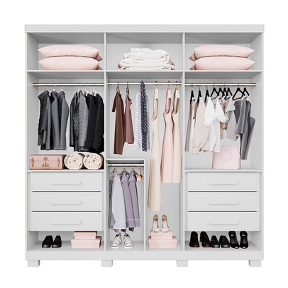 Guarda-Roupa Casal Lublin 6 Portas 6 Gavetas Branco - Pnr Móveis