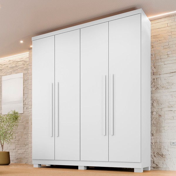 Guarda-Roupa Solteiro Lille 4 Portas 3 Gavetas Branco - Pnr Móveis