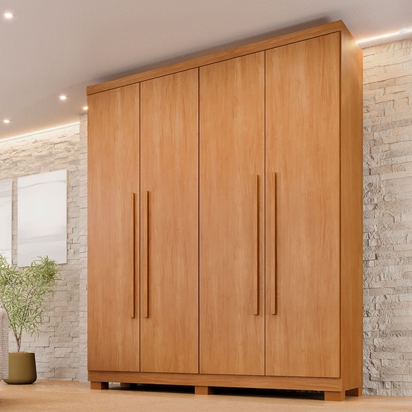 Guarda-Roupa Solteiro Lille 4 Portas 3 Gavetas Cinamomo - Pnr Móveis