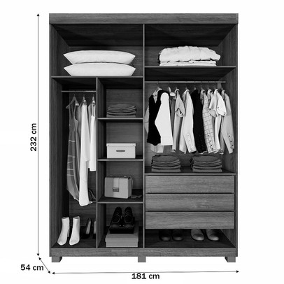 Guarda-Roupa Solteiro Lille 4 Portas 3 Gavetas Cinamomo/Off White - Pnr Móveis