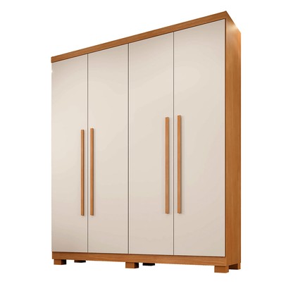 Guarda-Roupa Solteiro Lille 4 Portas 3 Gavetas Cinamomo/Off White - Pnr Móveis