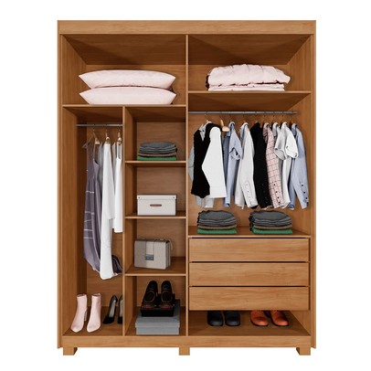 Guarda-Roupa Solteiro Lille 4 Portas 3 Gavetas Cinamomo/Off White - Pnr Móveis