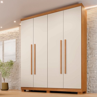 Guarda-Roupa Solteiro Lille 4 Portas 3 Gavetas Cinamomo/Off White - Pnr Móveis