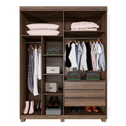 Guarda-Roupa Solteiro Lille 4 Portas 3 Gavetas Imbuia - Pnr Móveis