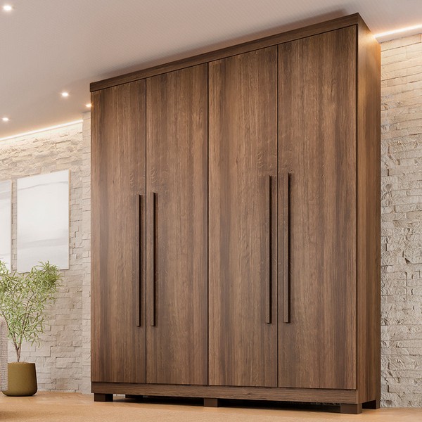 Guarda-Roupa Solteiro Lille 4 Portas 3 Gavetas Imbuia - Pnr Móveis