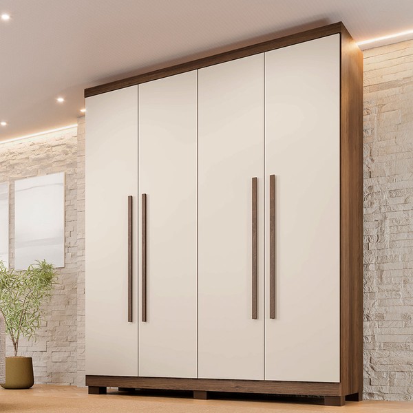 Guarda-Roupa Solteiro Lille 4 Portas 3 Gavetas Imbuia/Off White - Pnr Móveis