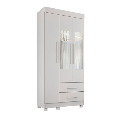Guarda-Roupa Solteiro Orleans 3 Portas 2 Gavetas com Espelho Branco - Pnr Móveis