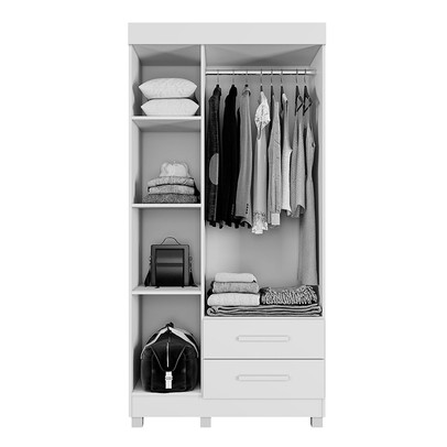 Guarda-Roupa Solteiro Orleans 3 Portas 2 Gavetas com Espelho Branco - Pnr Móveis