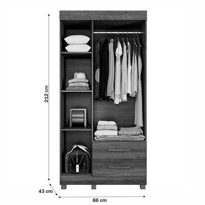 Guarda-Roupa Solteiro Orleans 3 Portas 2 Gavetas com Espelho Cinamomo - Pnr Móveis