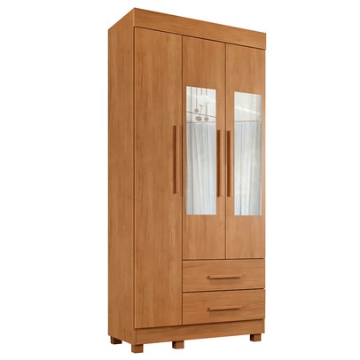 Guarda-Roupa Solteiro Orleans 3 Portas 2 Gavetas com Espelho Cinamomo - Pnr Móveis