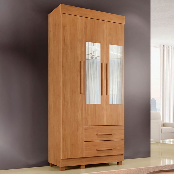 Guarda-Roupa Solteiro Orleans 3 Portas 2 Gavetas com Espelho Cinamomo - Pnr Móveis