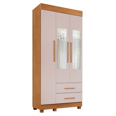 Guarda-Roupa Solteiro Orleans 3 Portas 2 Gavetas com Espelho Cinamomo/Off White - Pnr Móveis