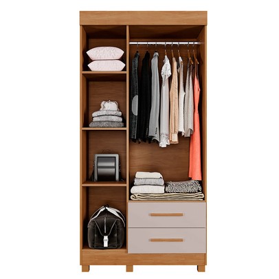 Guarda-Roupa Solteiro Orleans 3 Portas 2 Gavetas com Espelho Cinamomo/Off White - Pnr Móveis