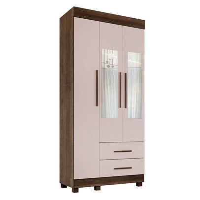 Guarda-Roupa Solteiro Orleans 3 Portas 2 Gavetas com Espelho Imbuia/Off White - Pnr Móveis