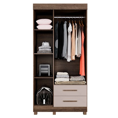 Guarda-Roupa Solteiro Orleans 3 Portas 2 Gavetas com Espelho Imbuia/Off White - Pnr Móveis