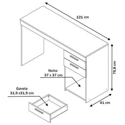 Mesa para Escritório Home 2 Gavetas Preto Tx - Pnr Móveis