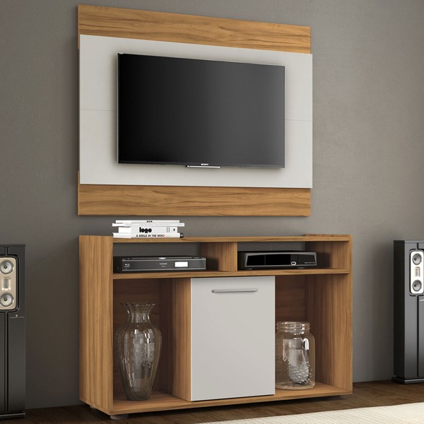 Rack com Painel para TV Até 43 Polegadas Show Freijó Trend/Off White - Pnr Móveis