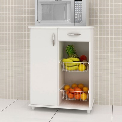 Armário de Cozinha Coral 1 Porta 1 Gaveta com Fruteira Branco New - Pnr Móveis