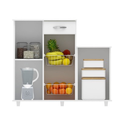 Armário de Cozinha para Forno com Fruteira 2 Portas 1 Gaveta Isla Branco New - Pnr Móveis