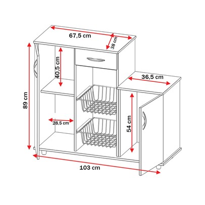 Armário de Cozinha para Forno com Fruteira 2 Portas 1 Gaveta Isla Branco New - Pnr Móveis