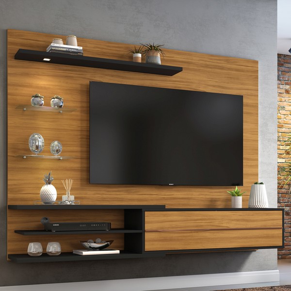 Painel para TV Até 60 Polegadas com Led Sparta 1 Porta Freijó Trend/Preto - Pnr Móveis