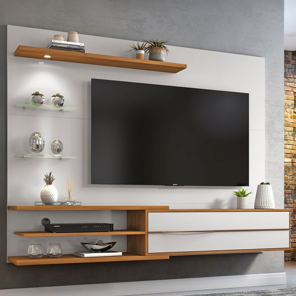 Painel para TV Até 60 Polegadas com Led Sparta 1 Porta Off White/Freijó Trend - Pnr Móveis