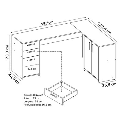 Mesa para Escritório 2 Portas 3 Gavetas Mirage Preto Tx - Pnr Móveis