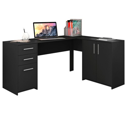 Mesa para Escritório 2 Portas 3 Gavetas Mirage Preto Tx - Pnr Móveis