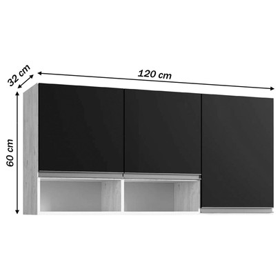 Armário Aéreo Cozinha Athena 3 Portas Freijó/Cinza - Irm Móveis