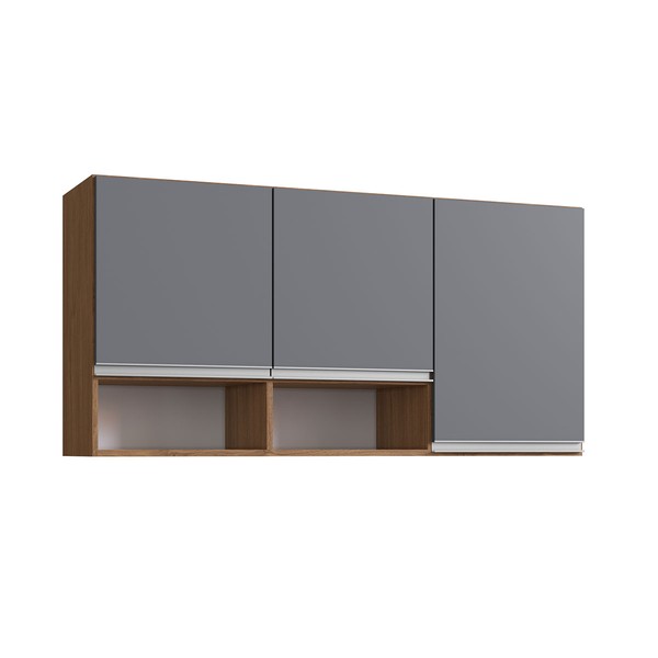 Armário Aéreo Cozinha Athena 3 Portas Freijó/Cinza - Irm Móveis