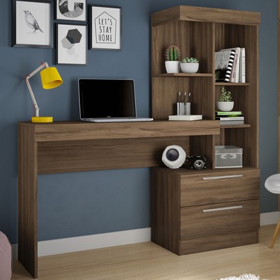 Mesa para Computador 2 Gavetas Cartel Nogal Trend - Pnr Móveis