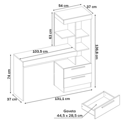 Mesa para Computador 2 Gavetas Cartel Branco/Rosa - Pnr Móveis