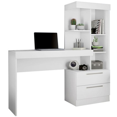 Mesa para Computador 2 Gavetas Cartel Branco/Rosa - Pnr Móveis