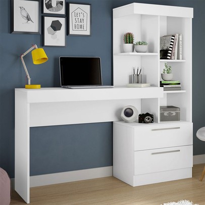 Mesa para Computador 2 Gavetas Cartel Branco/Rosa - Pnr Móveis