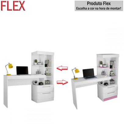 Mesa para Computador 2 Gavetas Cartel Branco/Rosa - Pnr Móveis