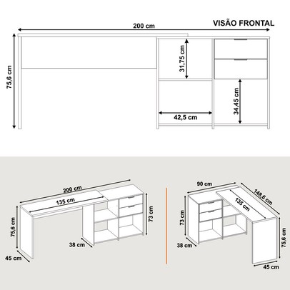 Mesa para Escritório 2 Gavetas Golfo Preto - Pnr Móveis